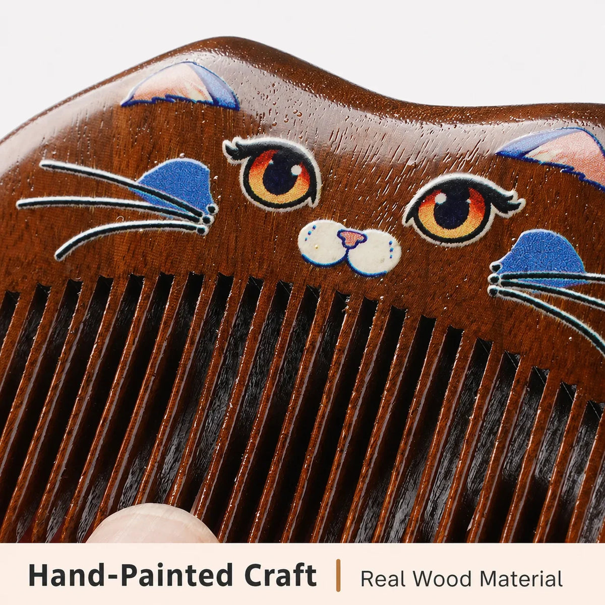 Handcrafted Sandalwood Hair Comb – Carved Cat Design | Portable