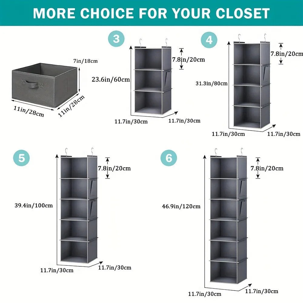 Hanging Closet Organizer Storage Foldable 6-Shelf Shelves 2 Hooks