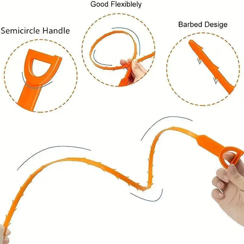 Drain Hair Clog Remover Tool – Pipe Cleaning Snake (Orange)