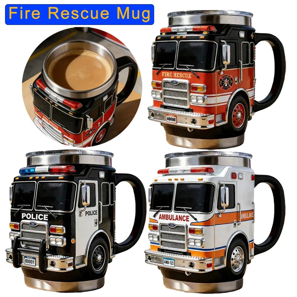 Fire Truck Novelty Coffee Mug – Resin & Stainless Steel