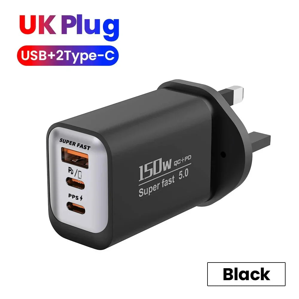 150W Multi-Port USB-C Wall Charger PD 3.0 & QC 3.0 Fast Charge