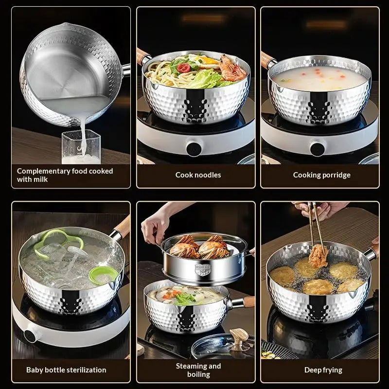 Stainless Steel Yukihira Saucepan | Wood Handle Non-Stick Pot