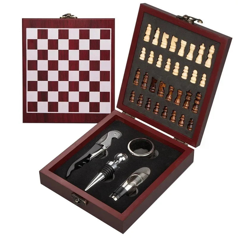 4-Piece Wine Opener Chessboard Design Ideal Accessories Entertainment