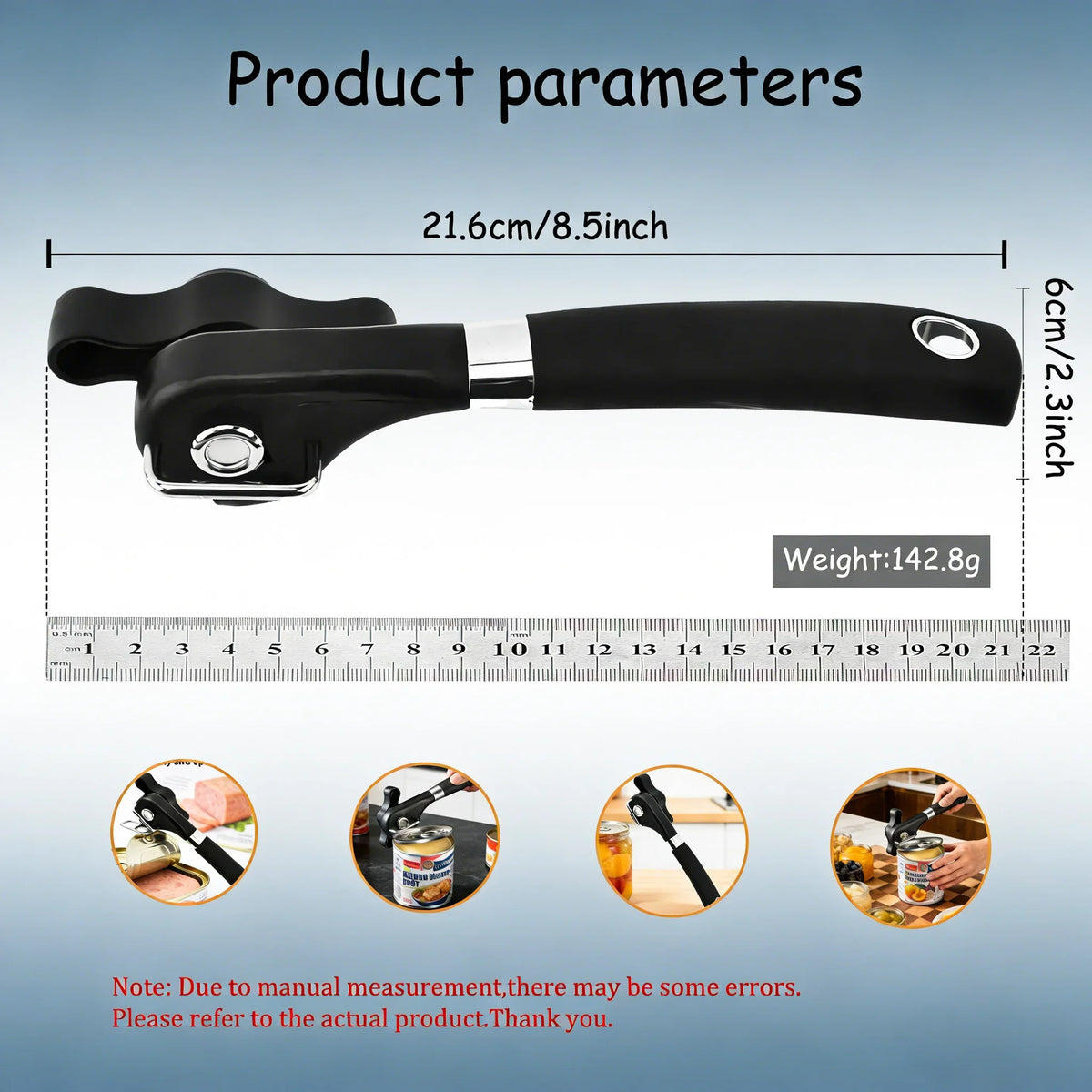 Manual Can Opener with Bottle & Jar Lid Opener – Stainless Steel