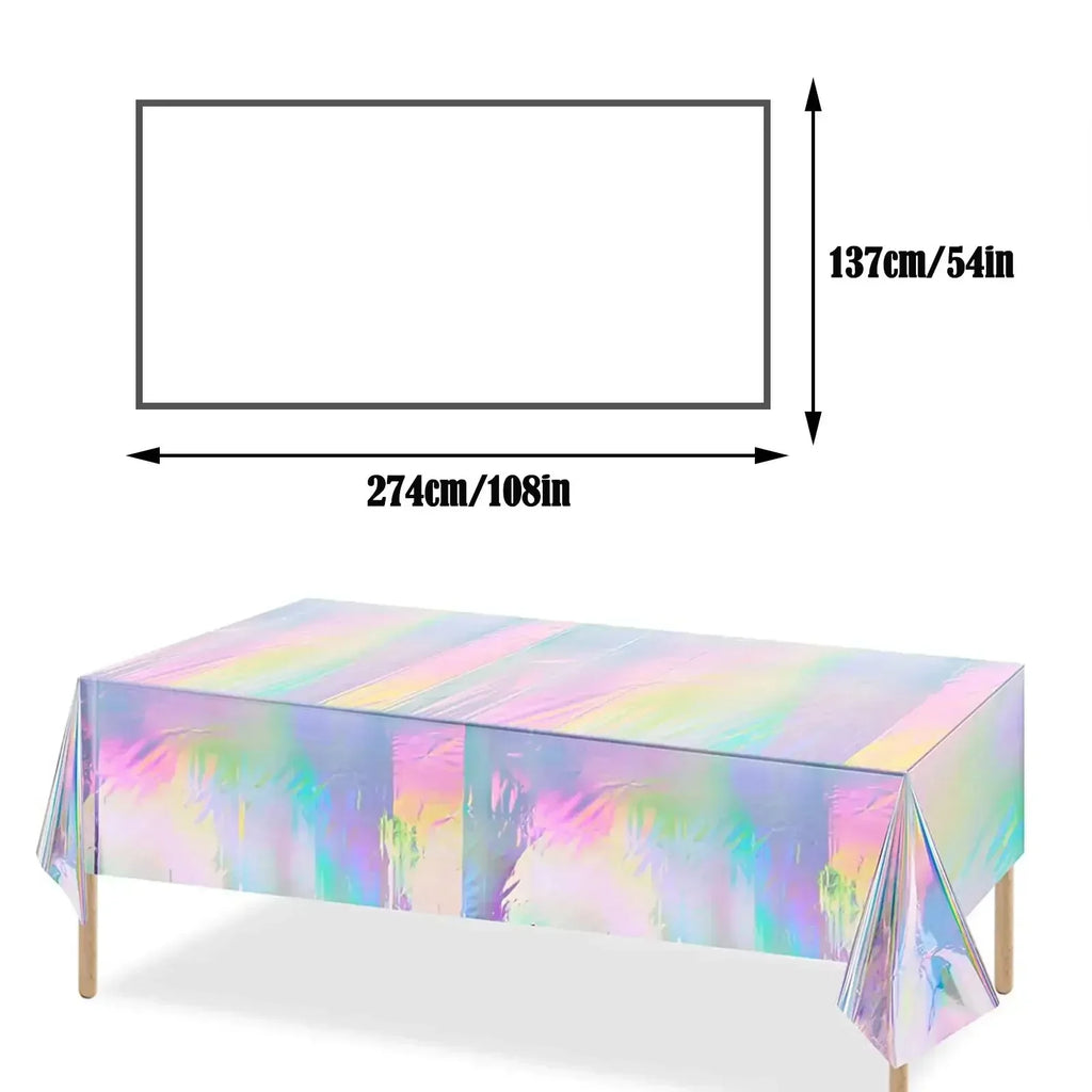 Iridescent Holographic Party Tablecloth 137x274cm | Waterproof