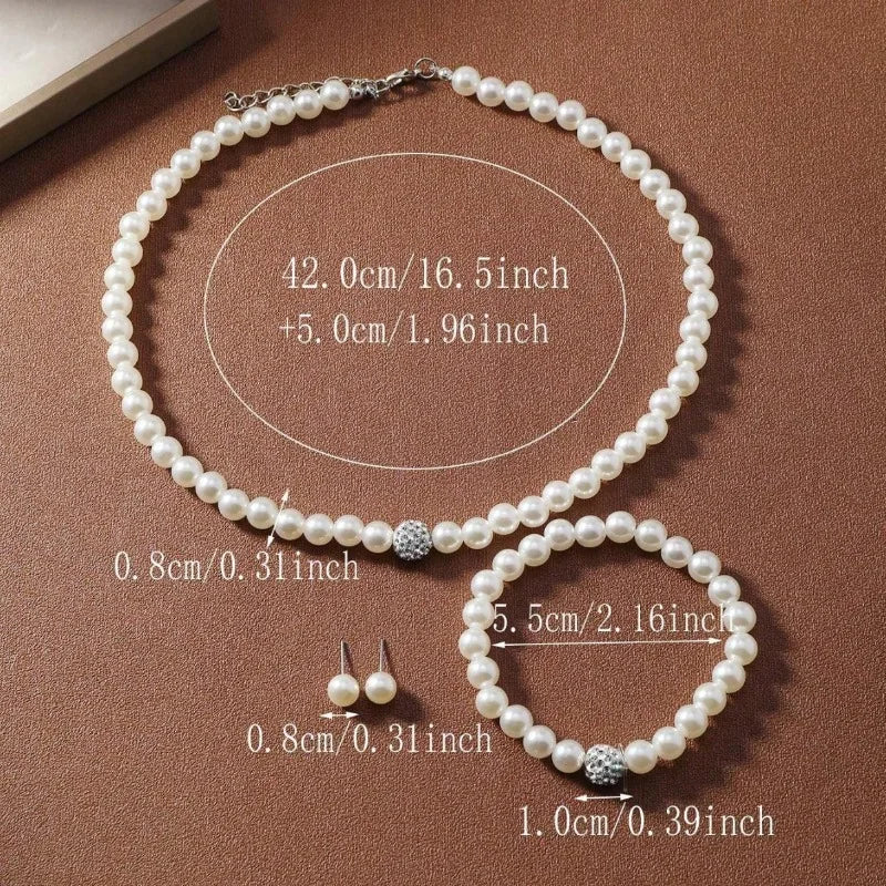 3-Piece Imitation Pearl Bridal Jewelry Set – Necklace, Bracelet & Earrings