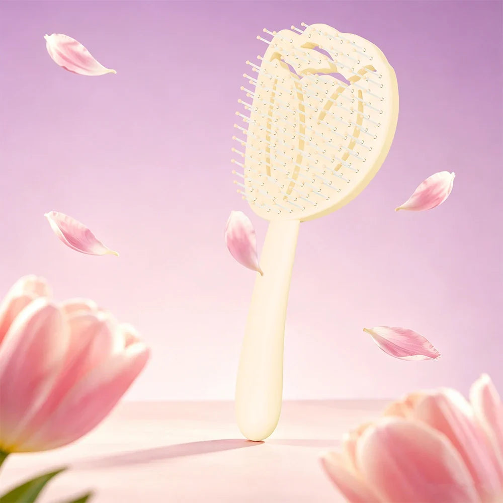 Tulip Hollow Scalp Massage Brush – Detangling Anti-Static Comb