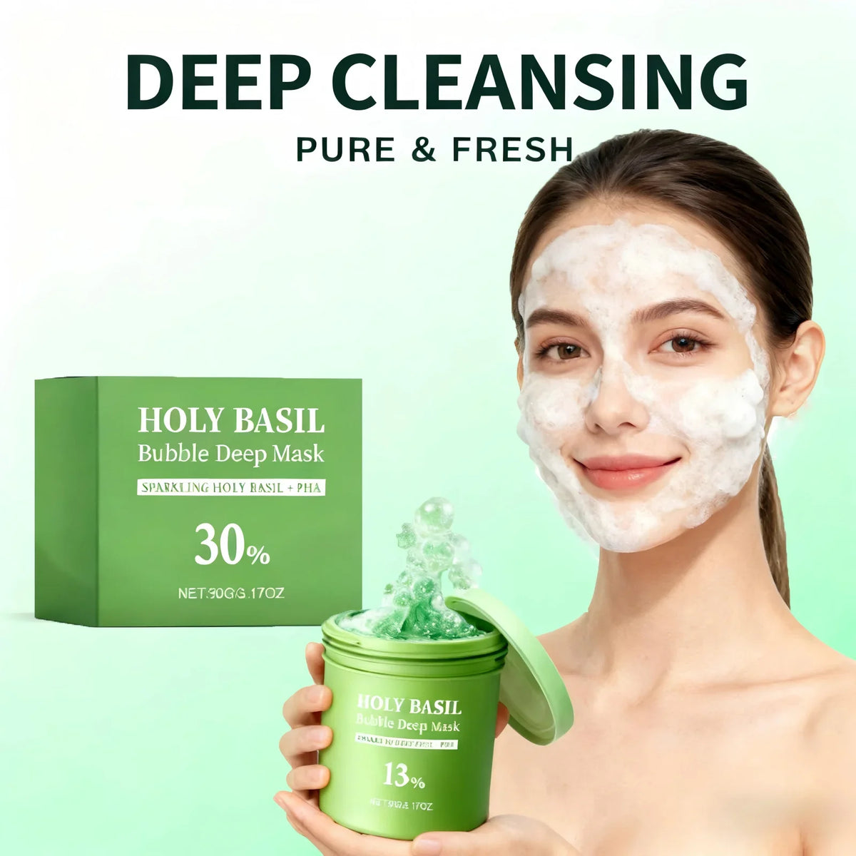 Holy Basil Bubble Deep Cleansing Face Mask – Pores & Oil 90g