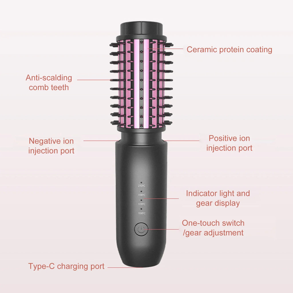 URGGU Cordless Hair Straightener & Curling Brush | USB Rechargeable