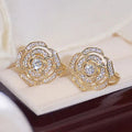 Huitan Flower Hoop Earrings – Cubic Zirconia Silver & Gold