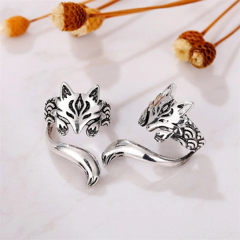Huitan Vintage Fox Ear Cuff Clip Earrings – Antique Silver Women