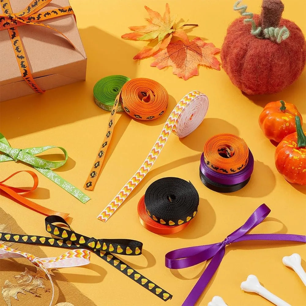 8-Roll Halloween Grosgrain Ribbon Set – 8 Colors 3/8" x 5 Yds