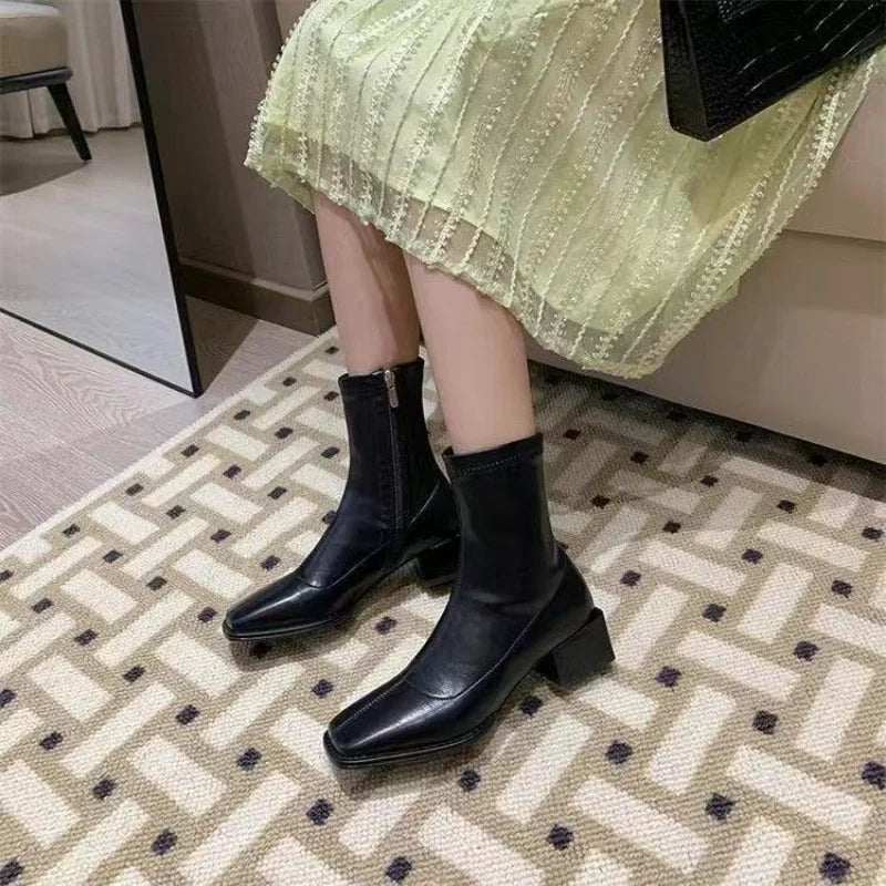 Women's Square Toe Chelsea Ankle Boots – Side Zip Leather