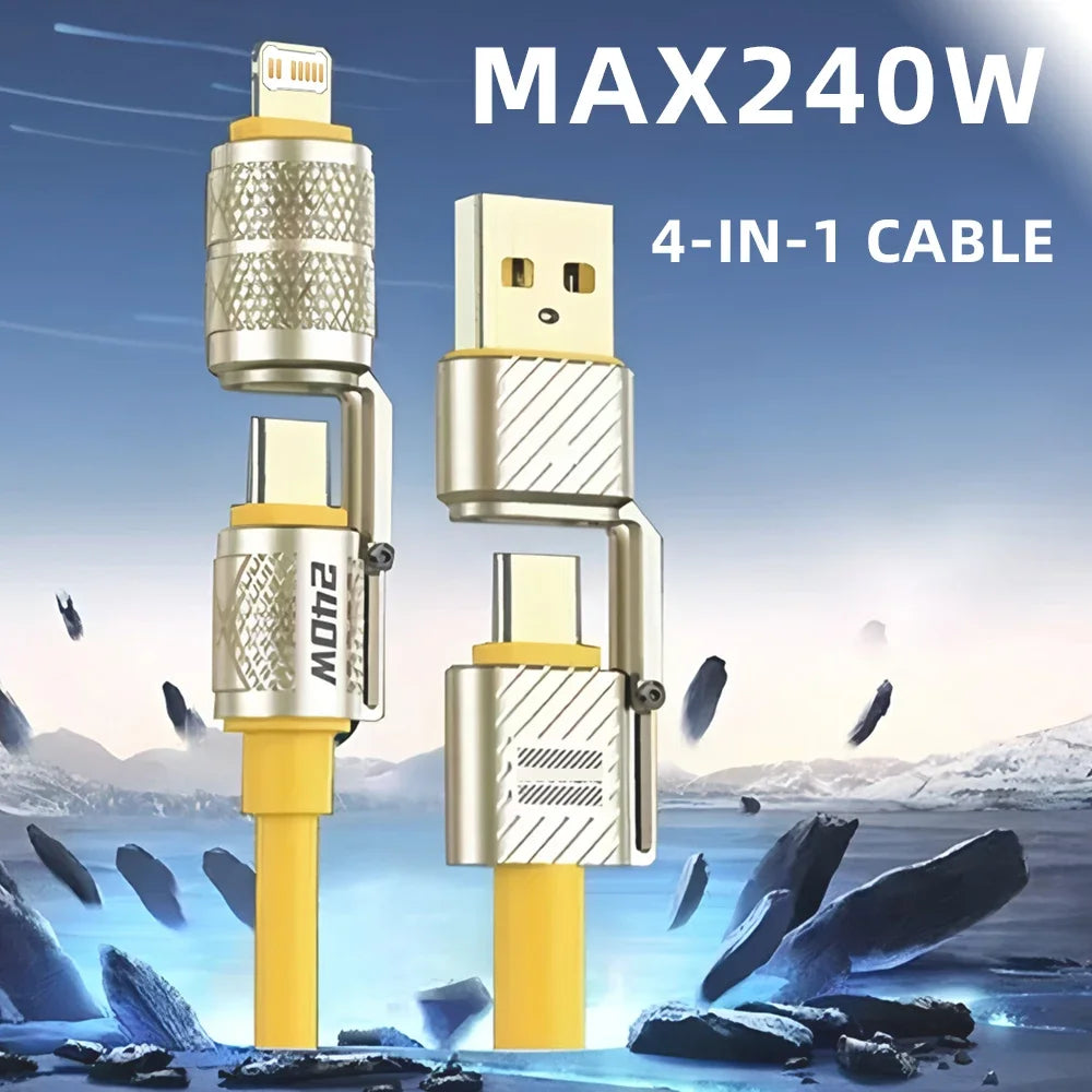 240W 4-in-1 Fast Charging USB-C Cable | Zinc Alloy Type-C