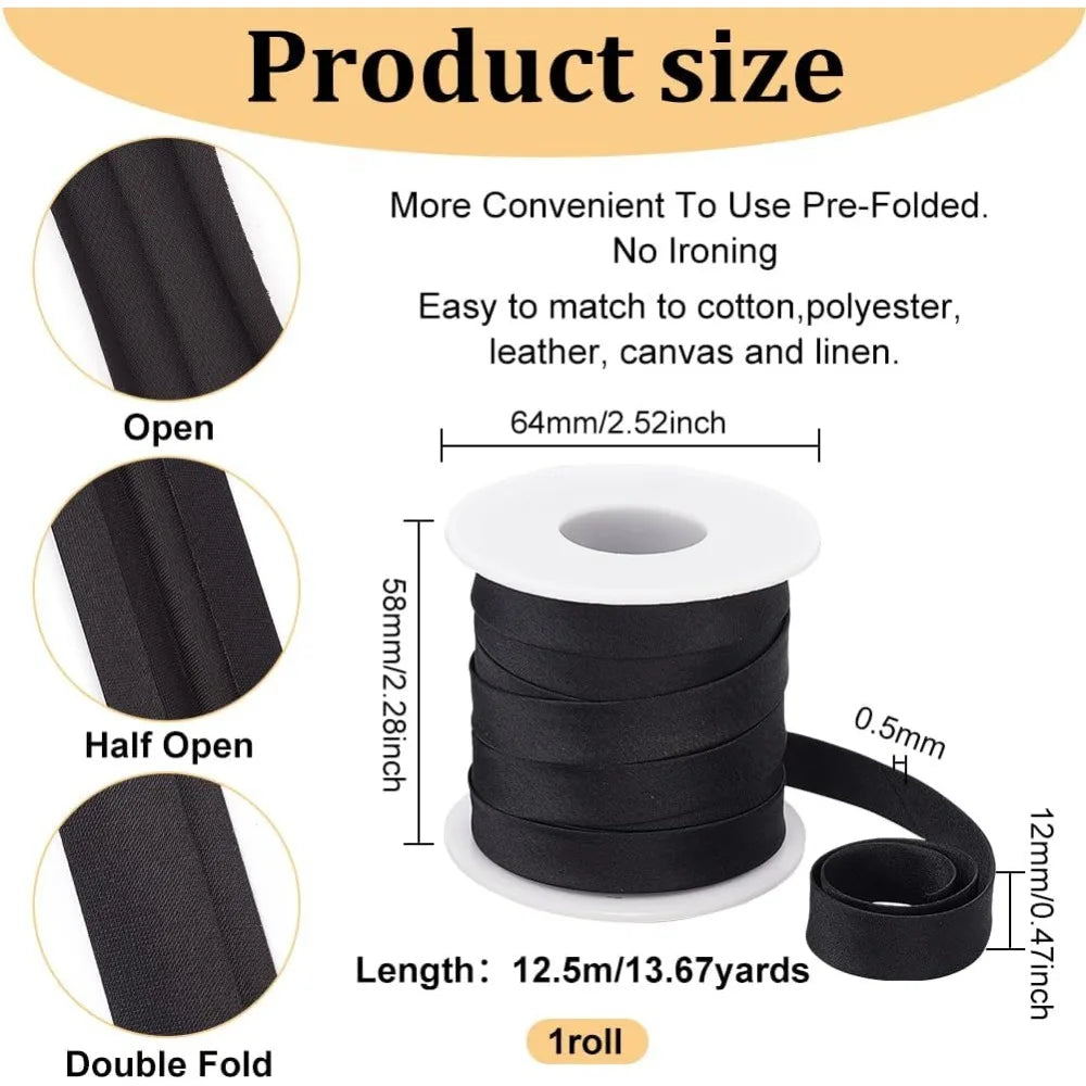 12.5M Black Satin Piping Trim Ribbon – Cheongsam & Sewing Trim
