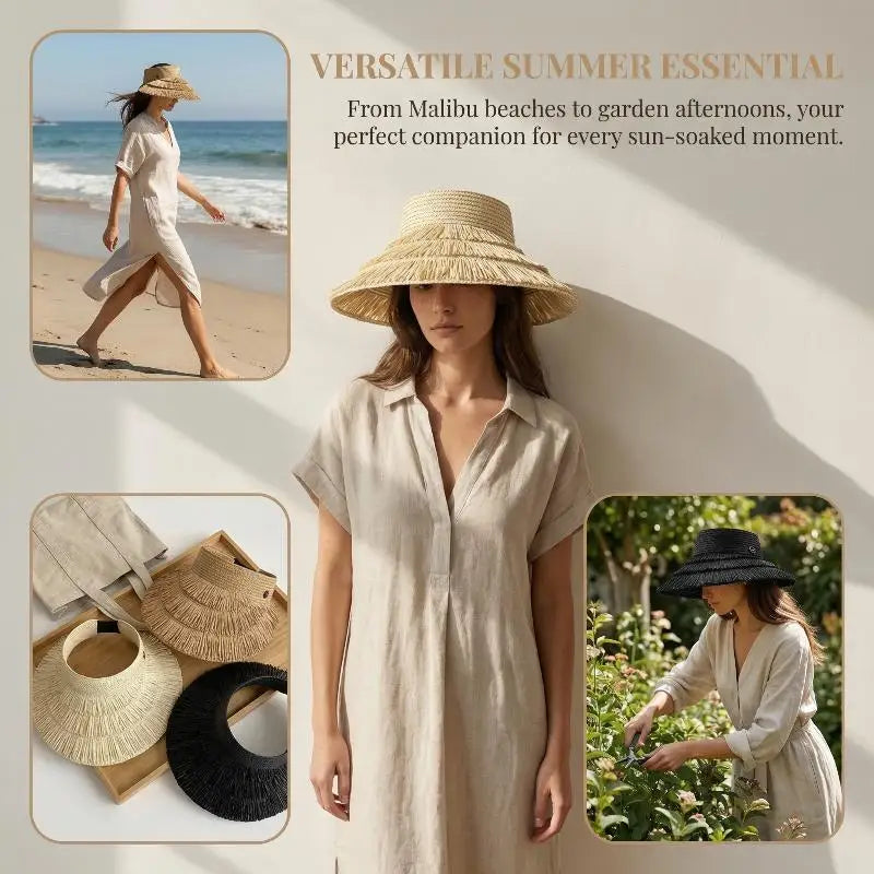 Women's Wide Brim Straw Sun Hat – Fringe Beach Visor