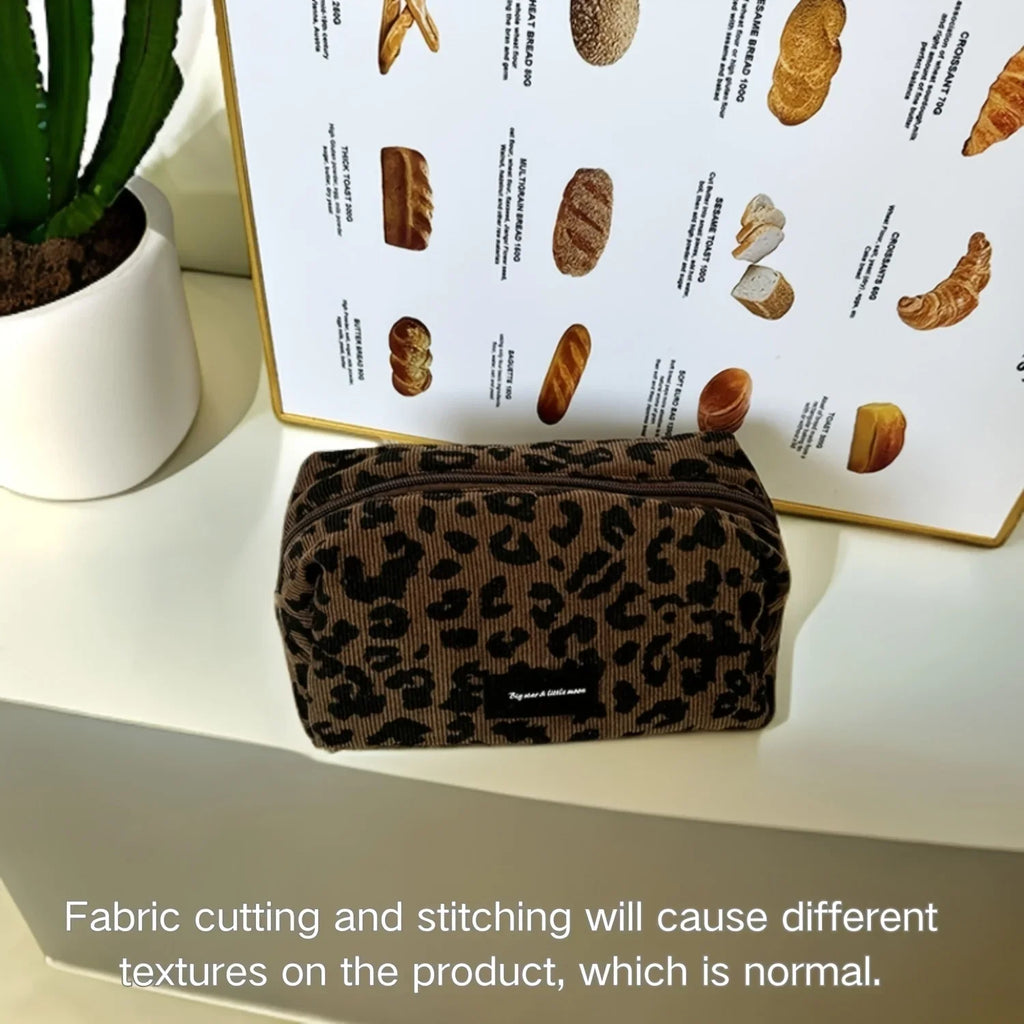Brown Leopard Print Cosmetic Bag Zipper Makeup Pouch Travel Toiletry