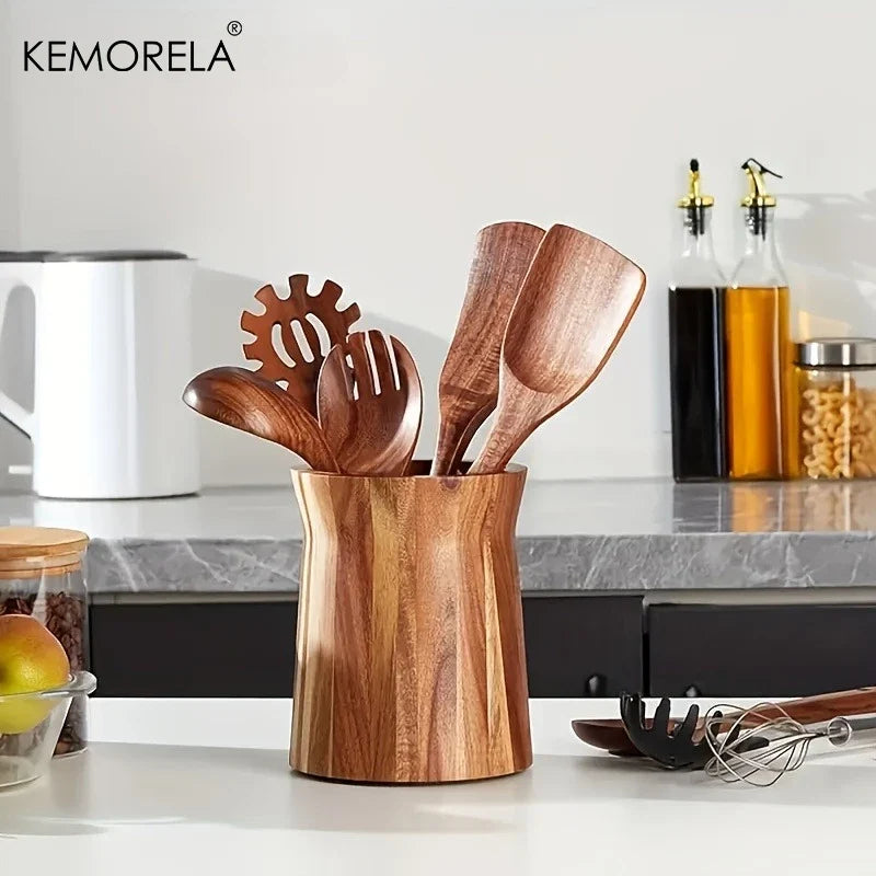 KEMORELA 360° Rotating Wooden Utensil Holder & Caddy