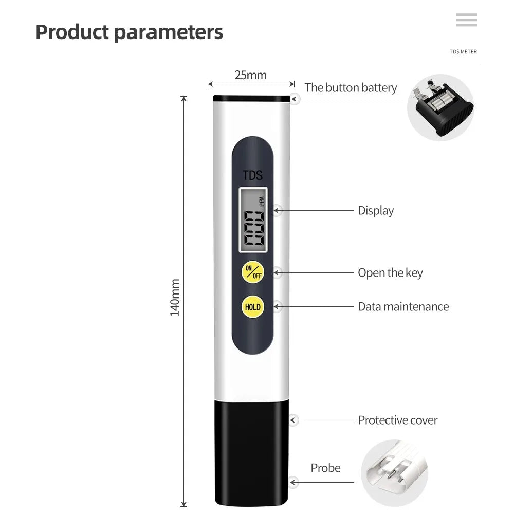 Digital pH TDS EC Meter – Water Quality Tester LCD 0–14 pH