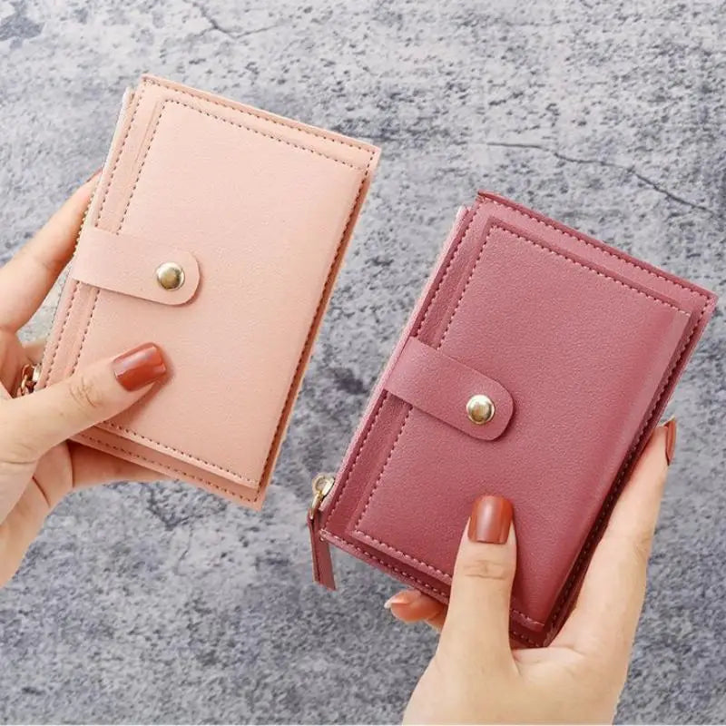 Women's Slim PU Leather Card Holder Wallet | Mini Zipper Purse
