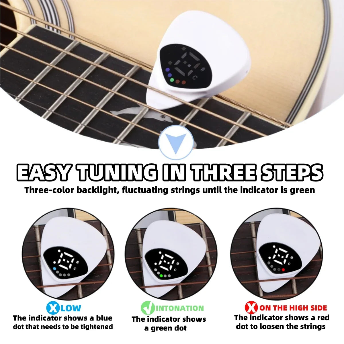 2-in-1 Guitar & Ukulele LED Pick Tuner | Chromatic