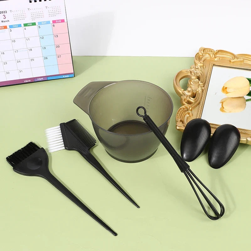 Hair Dye Brush & Bowl Set with Ear Caps & Mixing Rod – 6 Pc