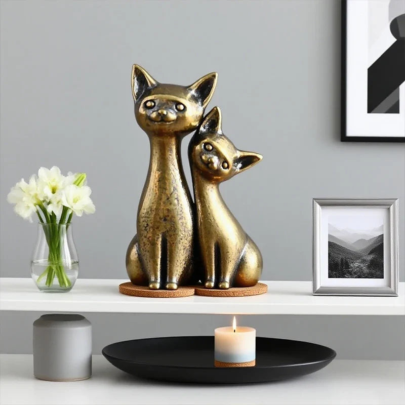 Double Cat Sculpture Ornament Crafts Anime Home Desktop Living Room