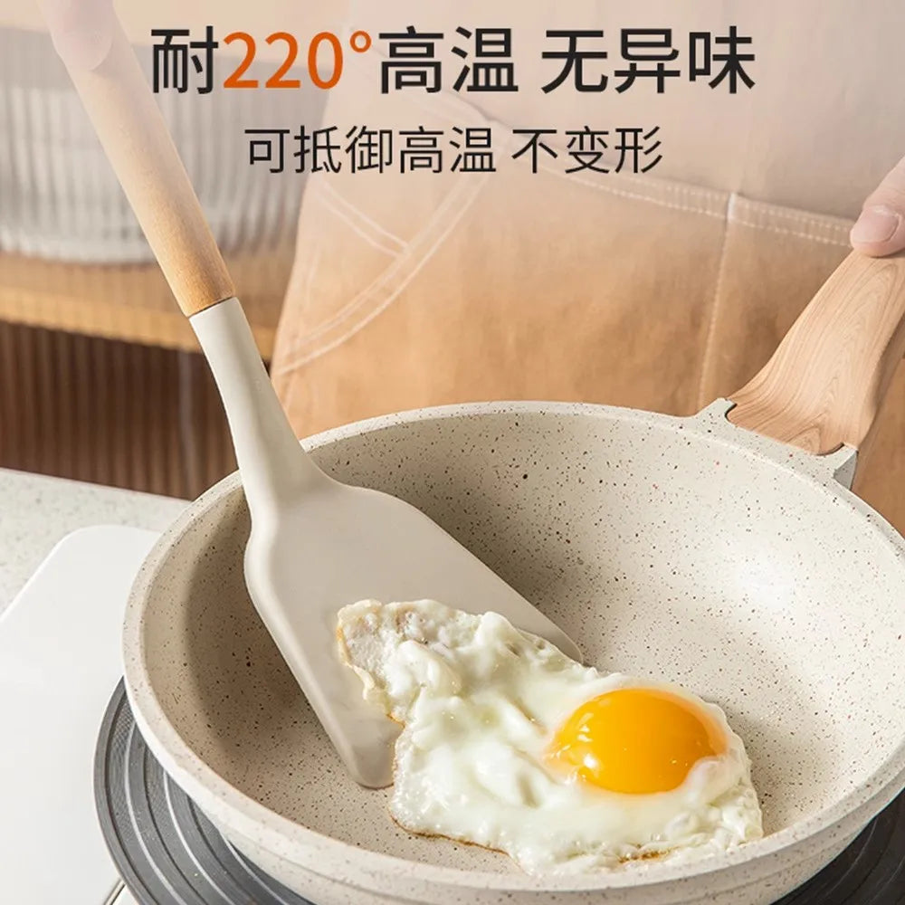Silicone Kitchen Utensil Set – Wooden Handle Cooking Tools