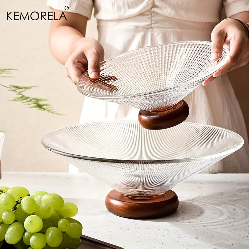 Creative Glass Fruit & Candy Plate with Wooden Base | KEMORELA