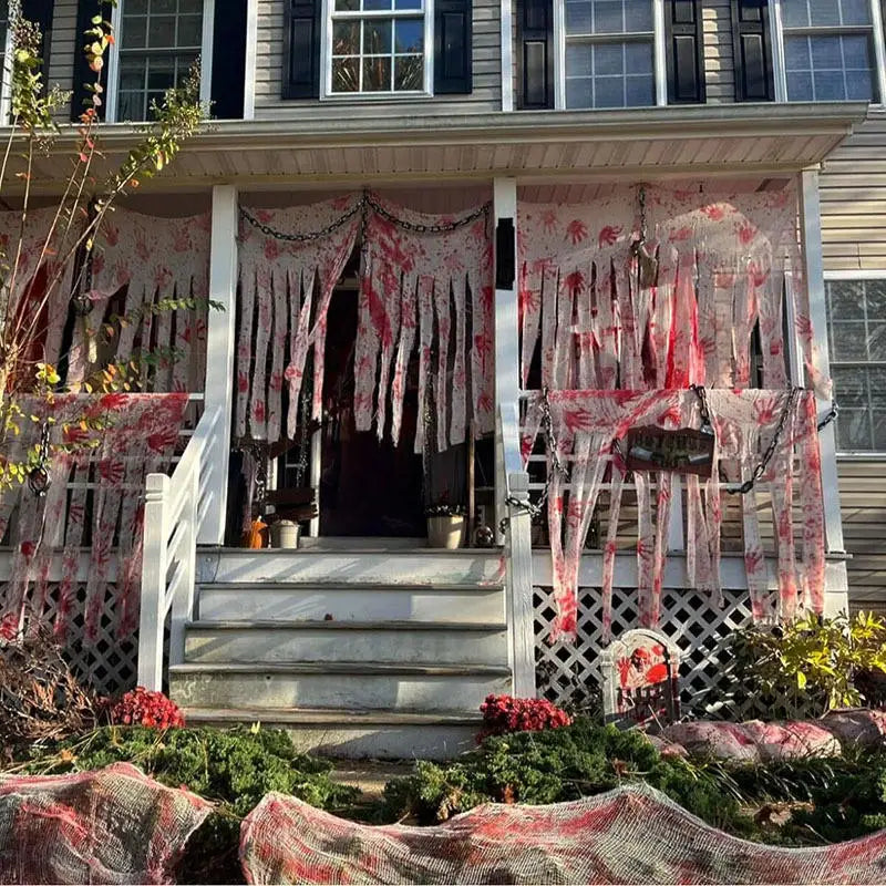 Halloween Bloody Handprints Door Curtain Scary Blood Stained Gauze