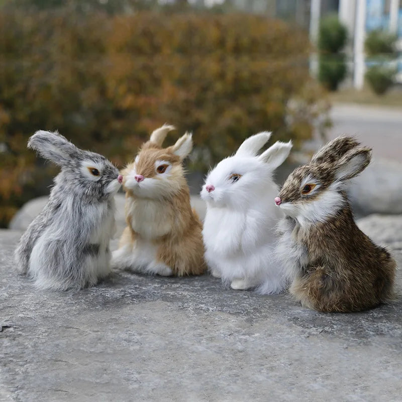 Lifelike Faux Fur Rabbit Figurine – Home & Office Décor