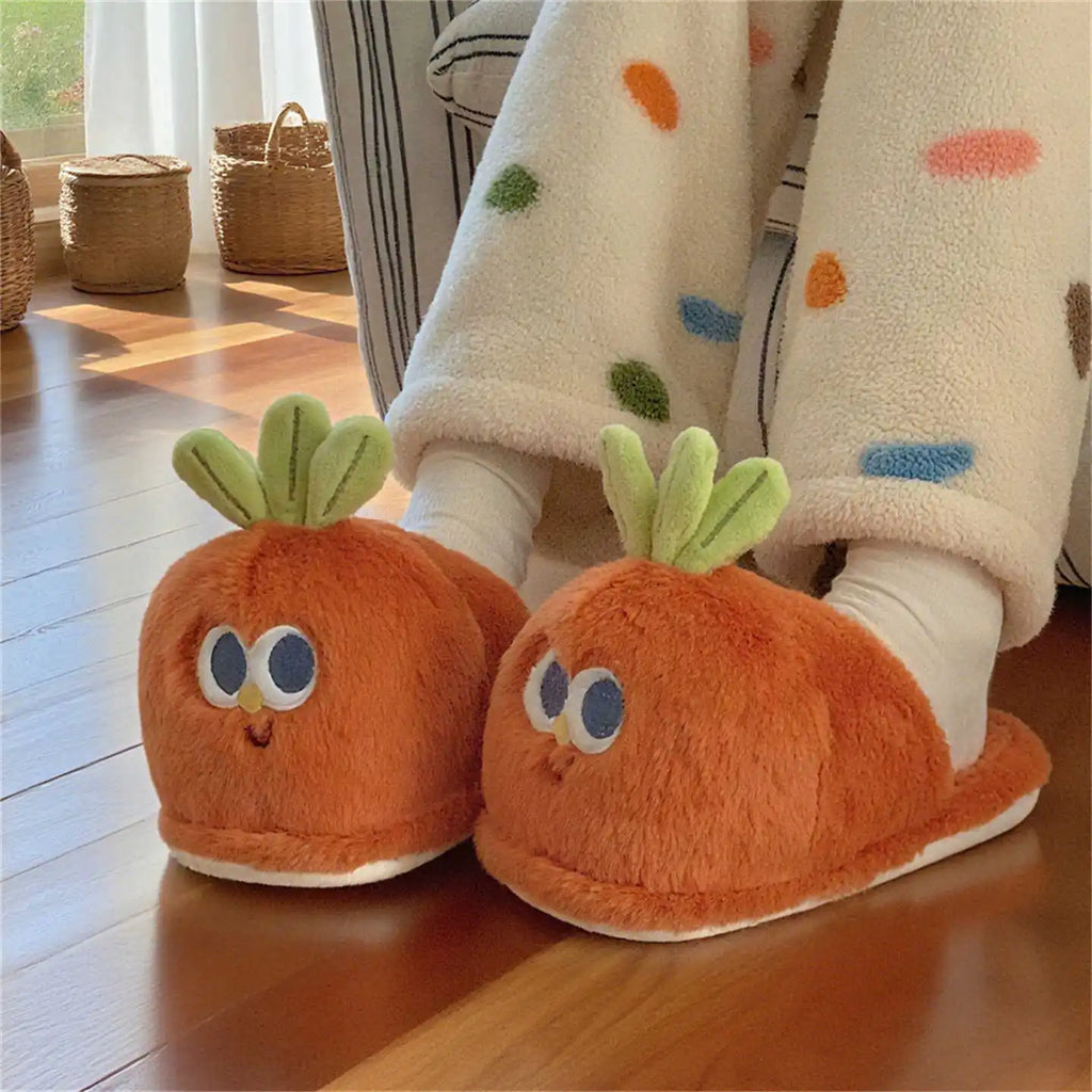 Lorilury Carrot Fur Slippers – Women's Novelty Indoor Slides