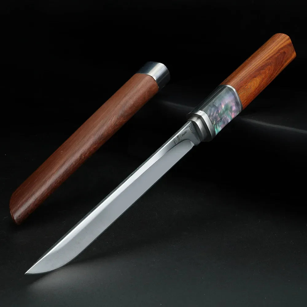 440C Stainless Steel Kitchen Knife with Solid Wood Handle
