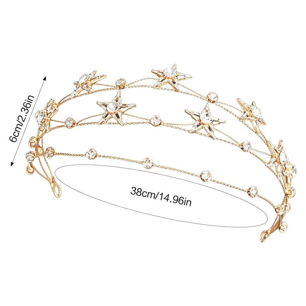 Baroque Star Rhinestone Bridal Headband | Gold Alloy Hairband