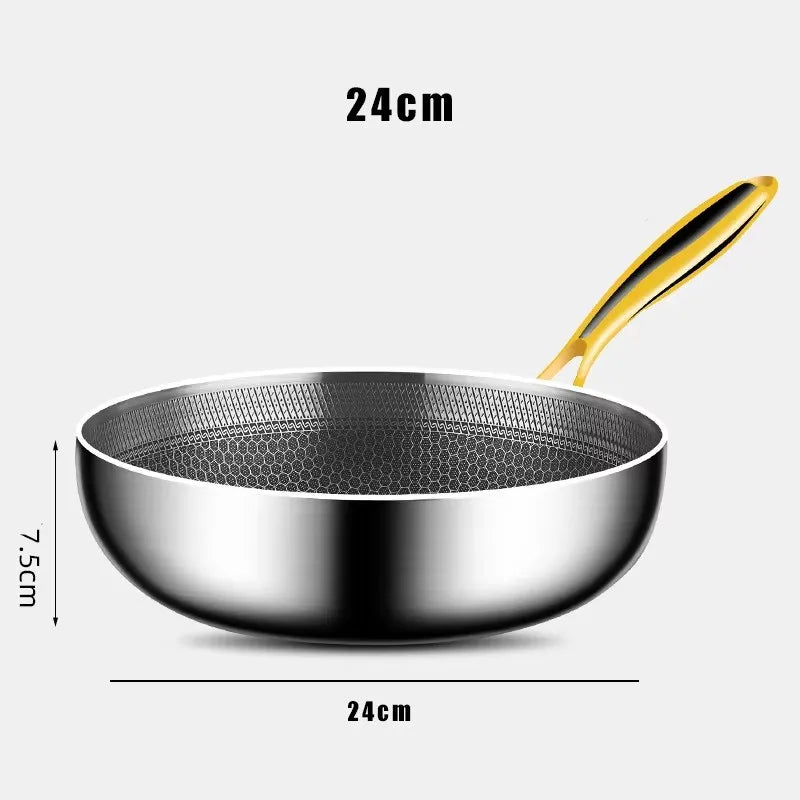 316 Stainless Steel Frying Pan Wok Non-stick Cooking Honeycomb Steak