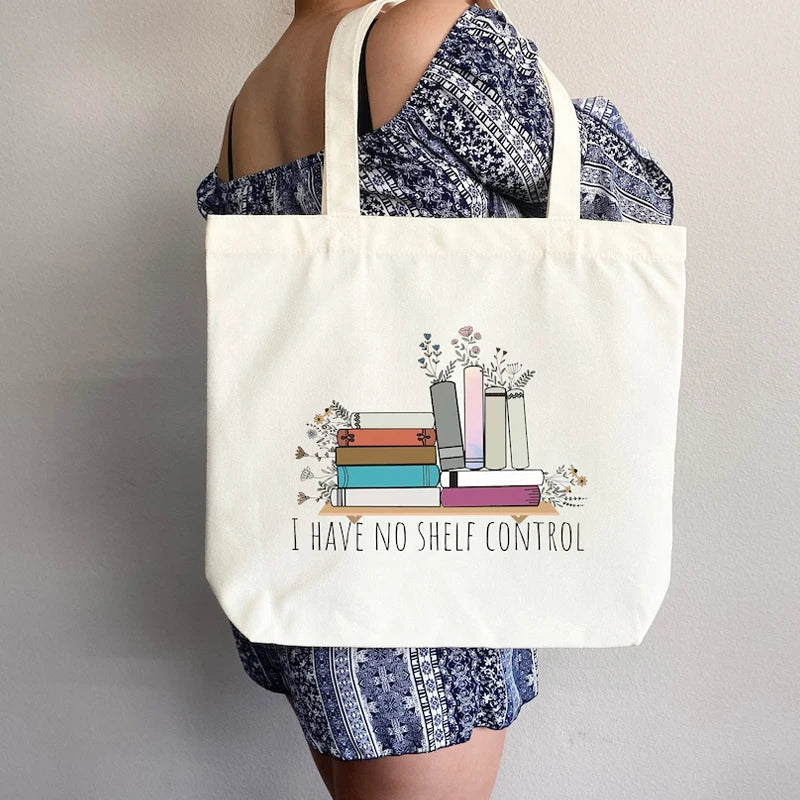 "I Have No Shelf Control" Funny Canvas Tote Bag | Book Lover Gift