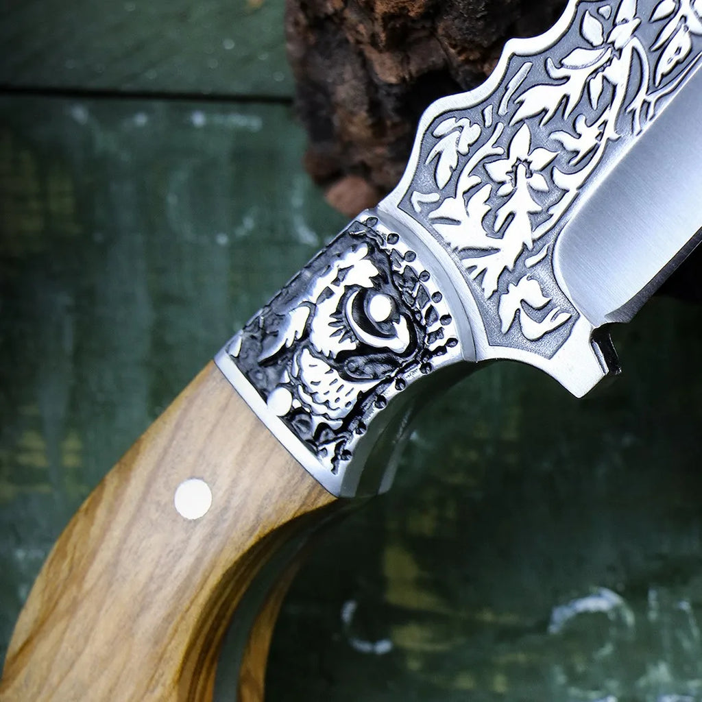 Fixed Blade Camping Knife – Stainless Steel & Olive Wood