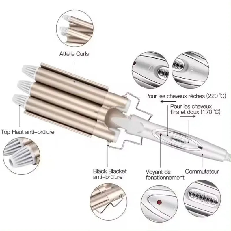 3 Barrel Ceramic Hair Waver | Adjustable Curling Styling Tool