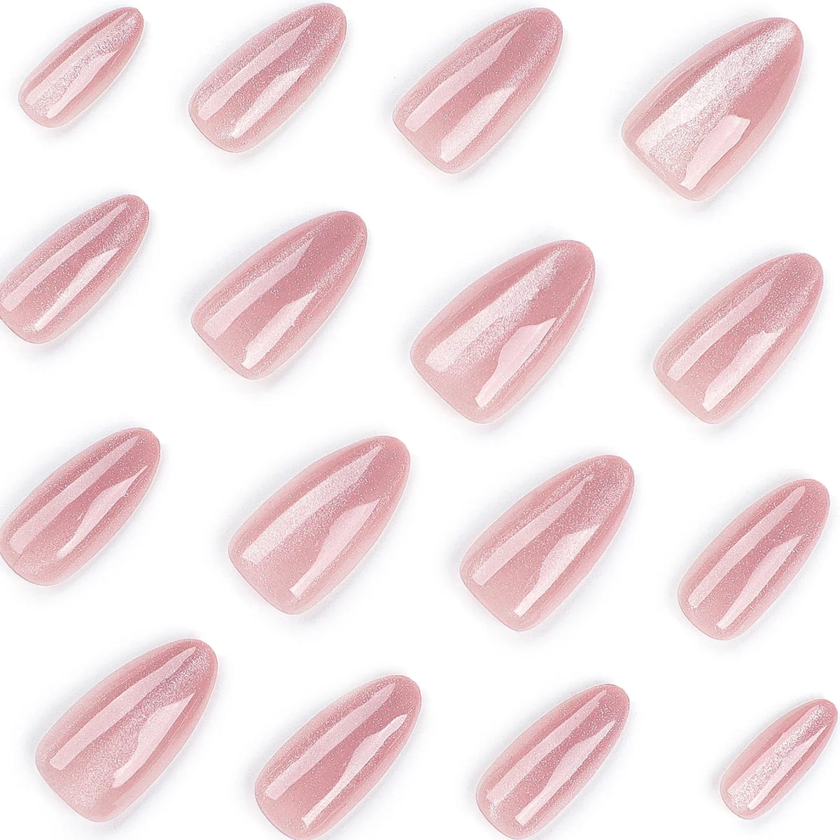24pc Nude Pink Cat Eye Almond Press On Nails | Korean Style