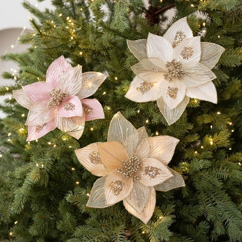 Glitter Magnolia Artificial Flowers | Flexible Stems 24cm
