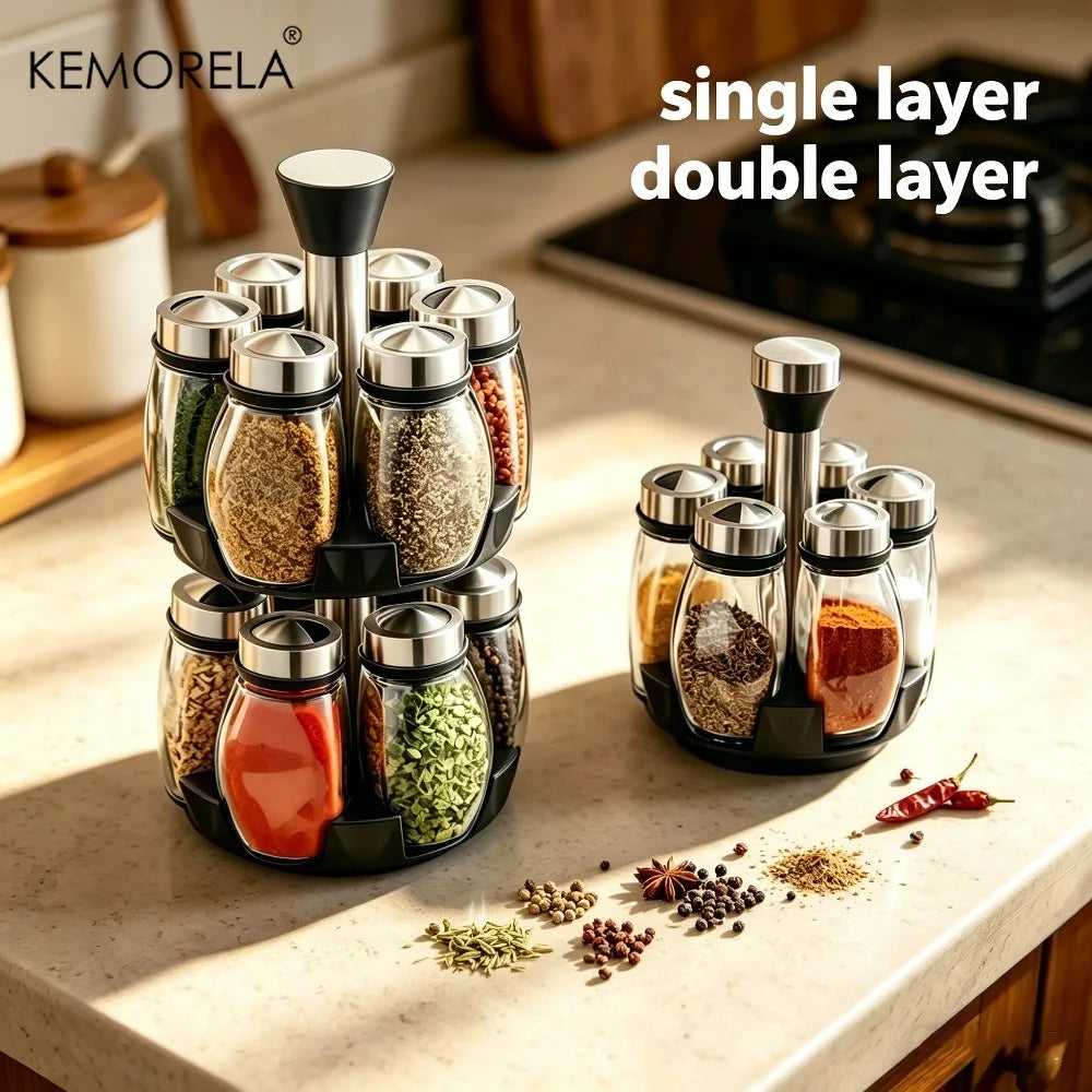 Rotating Glass Spice Jar Rack – KEMORELA Kitchen Organizer
