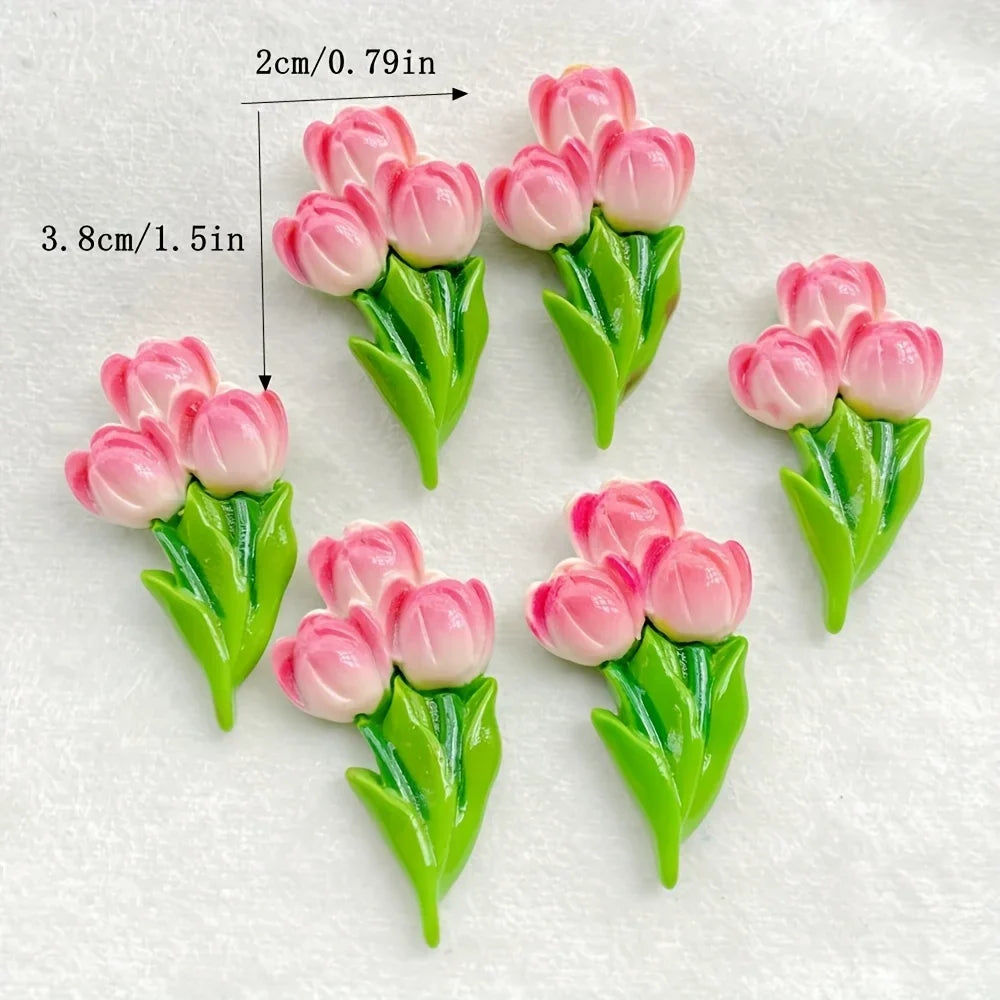 10-Piece Resin Flat Tulip Flowers for DIY Crafts & Decor