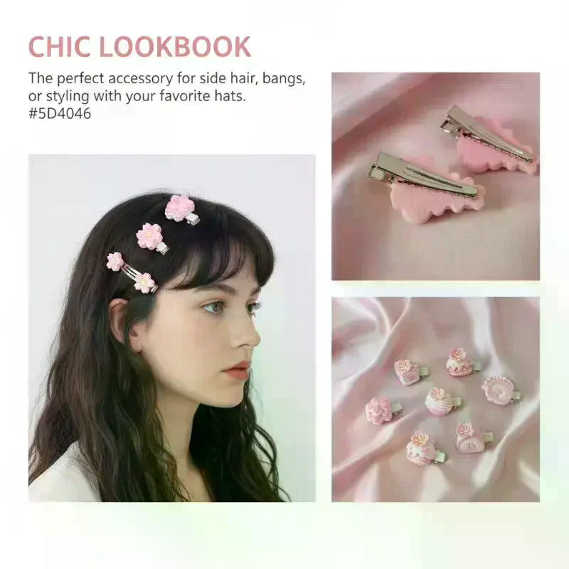 Cherry Blossom Resin Hair Clips Women Girls | 5/6 Pcs Set