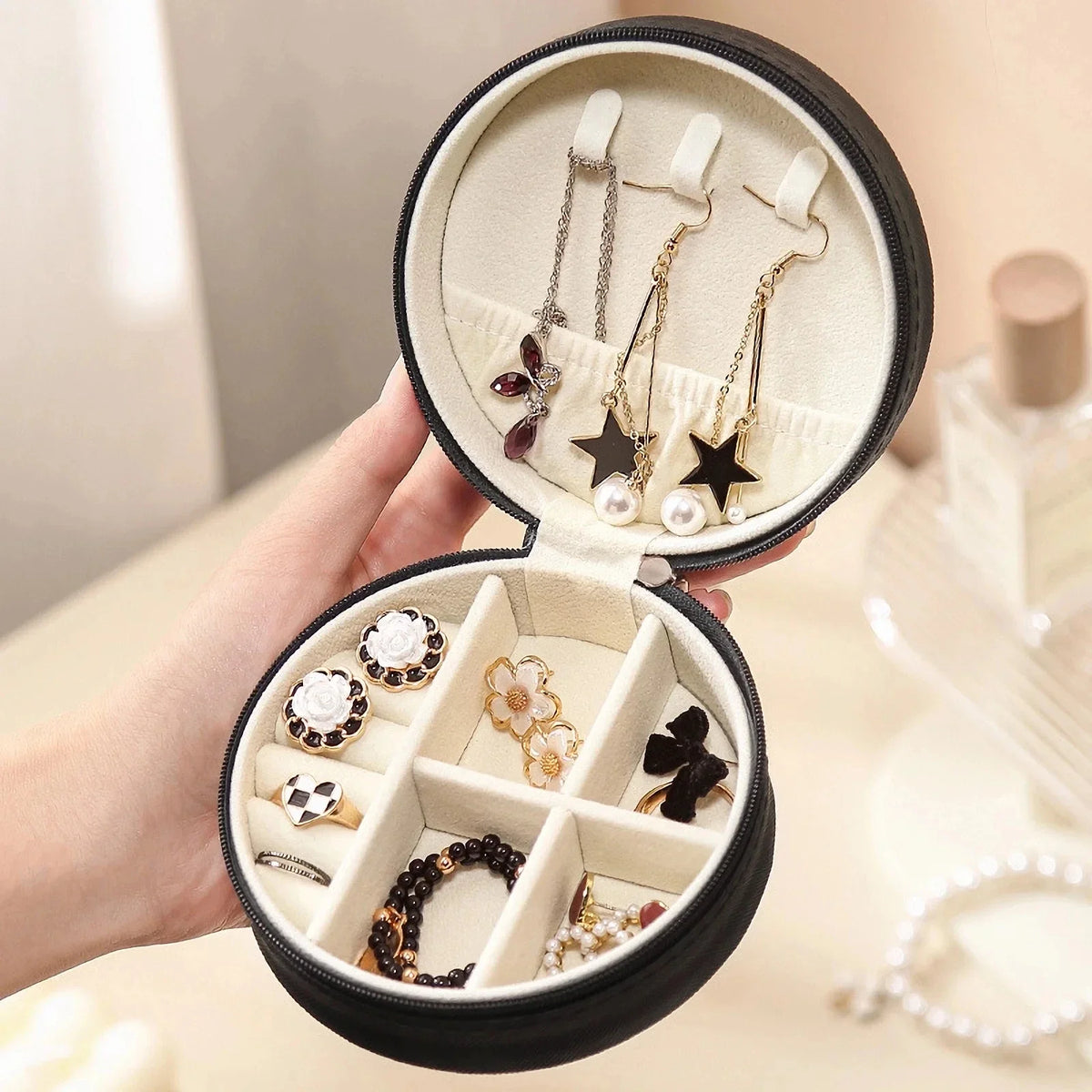 Small Travel Jewellery Organiser Storage Case Mini PU Leather Jewelry