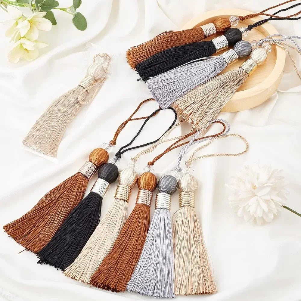 8 PCS Handmade Beaded Polyester Tassel Pendants – 9" Black