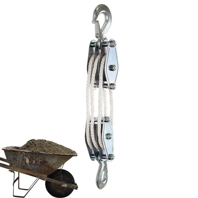 Block Tackle Pulley System Rope Hoist 6 1 Lifting Power 2200 Lbs