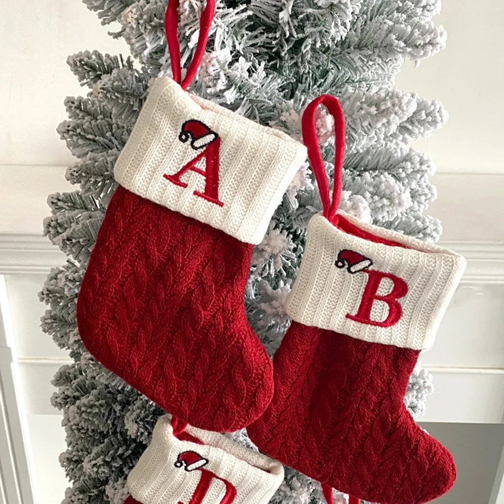 Personalized Knitted Christmas Stocking | Monogram Initial