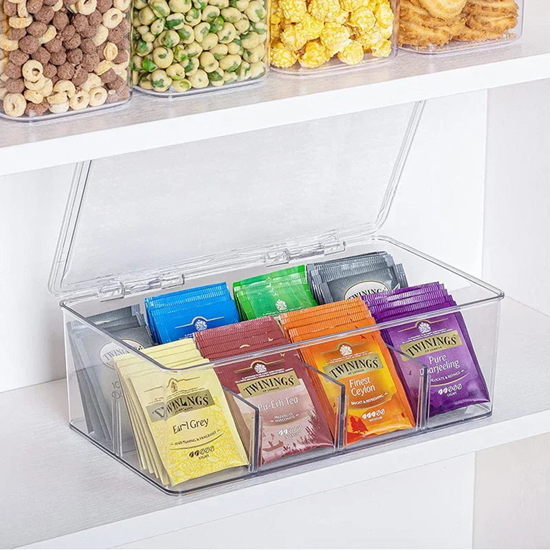 Tea Bag Storage Box Office Multifunctional Lid Acrylic Organizer