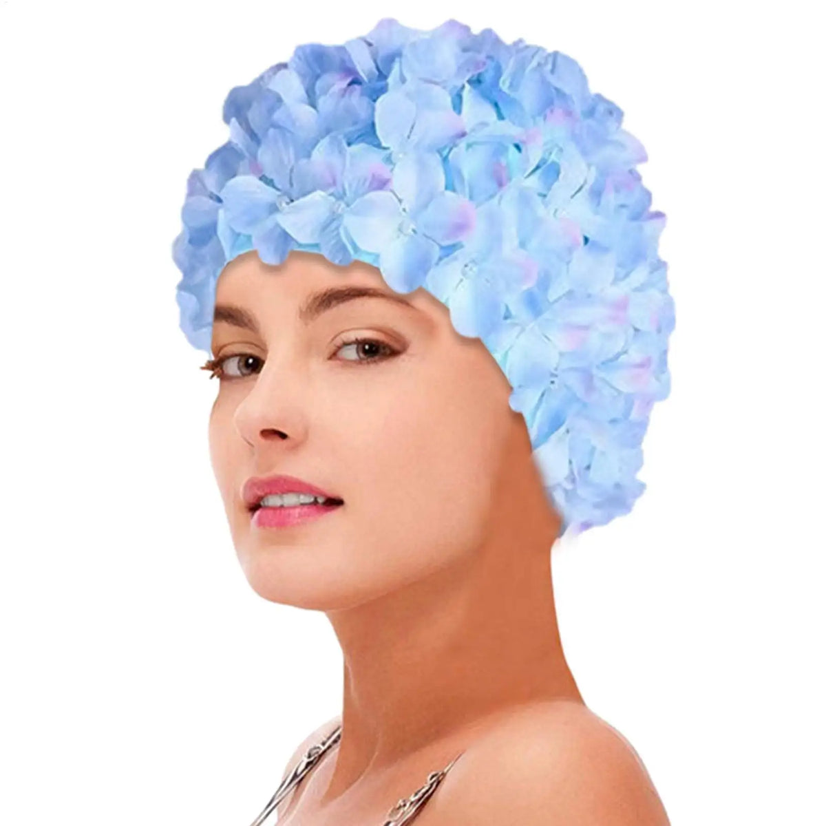 3D Floral Petal Swim Cap – Retro Stretch Hat for Women