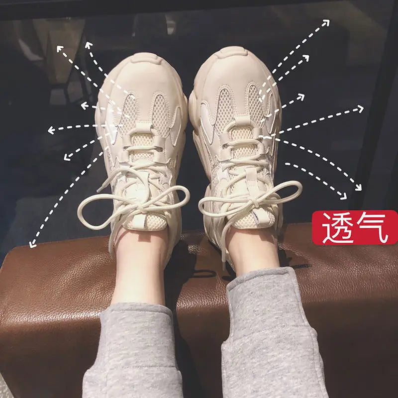 Women's Lace-Up Platform Sneakers – Black & Beige PU Shoes
